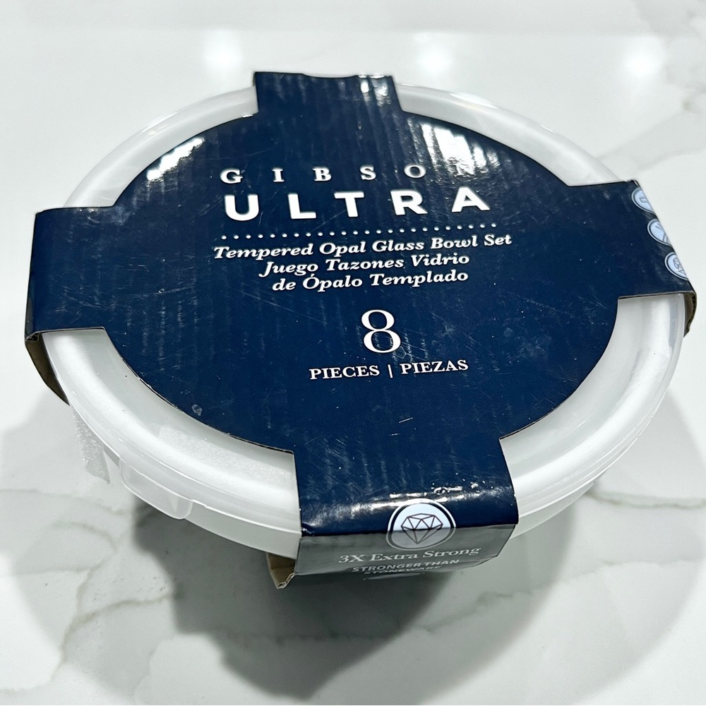 Gibson Ultra Tempered Opal Glass Bowl Set 8 pieces